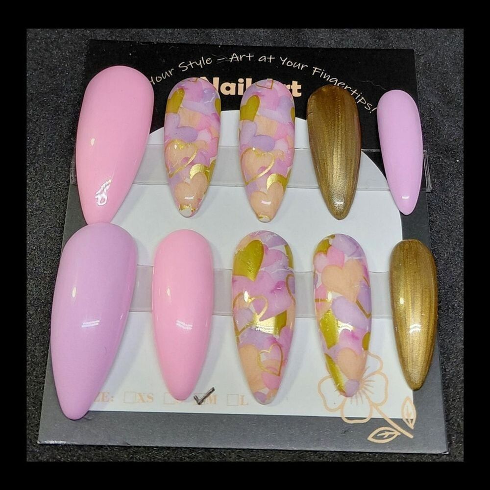4/$40 ***Summer Sale***Pink and Gold Press-On Nail Set